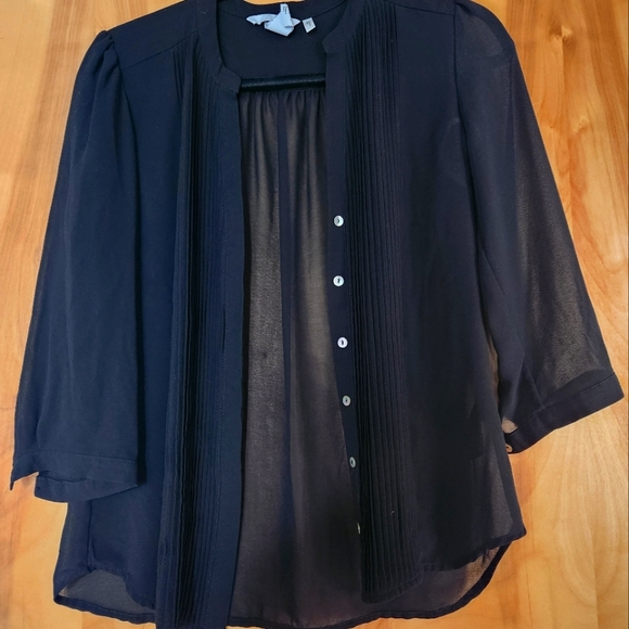 Black Blouse with hidden button pleated front details - Picture 2 of 5